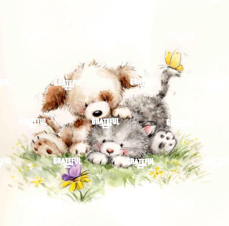 Dog & Cat with Butterfly