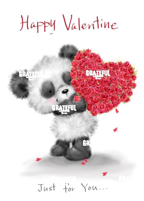 Panda with Heart Shape Roses