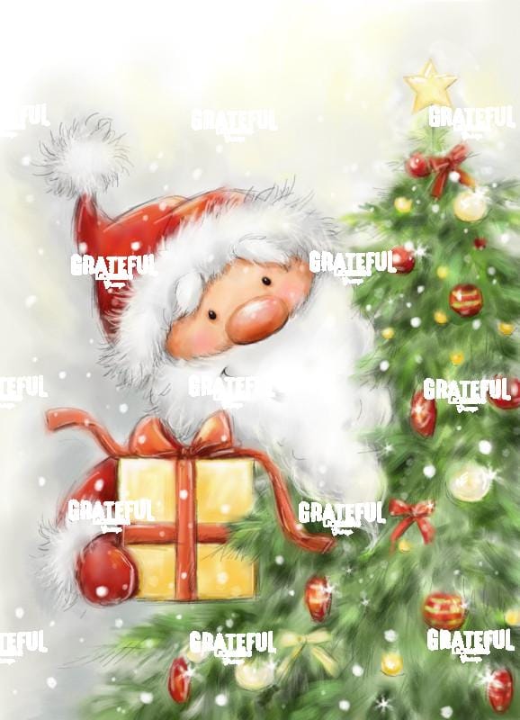 Santa Behind Tree