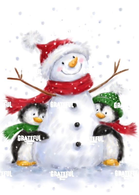 Snowman with Two Penguins