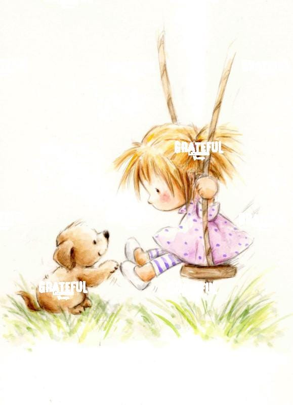 Little Girl on Swing with Dog