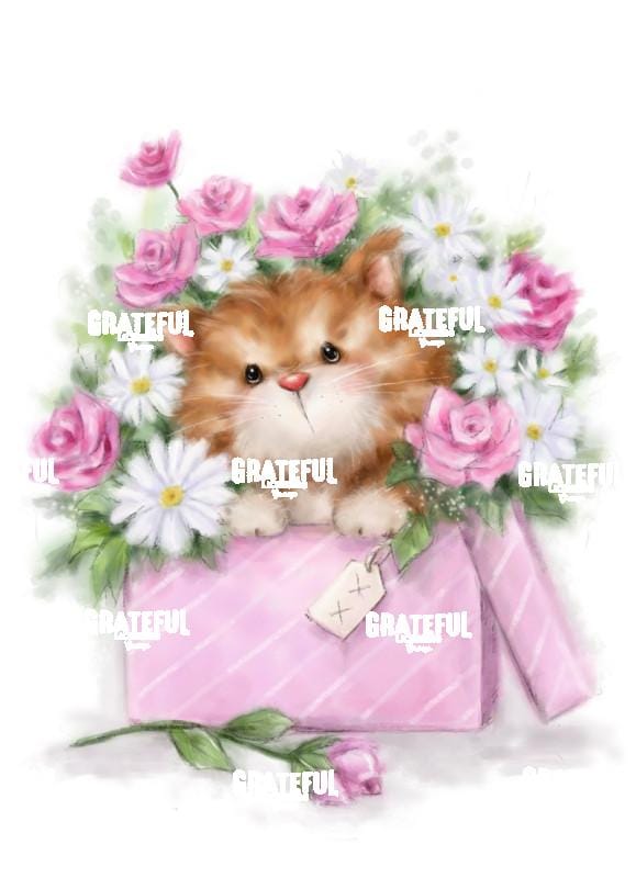 Cat in Box of Flowers