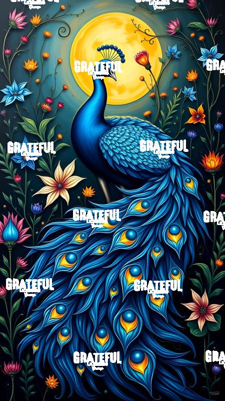 Peacock Under a Golden Moon