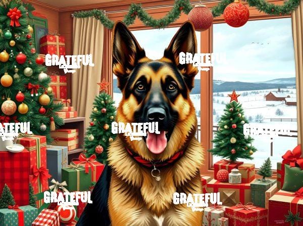 German Shepherd Christmas View