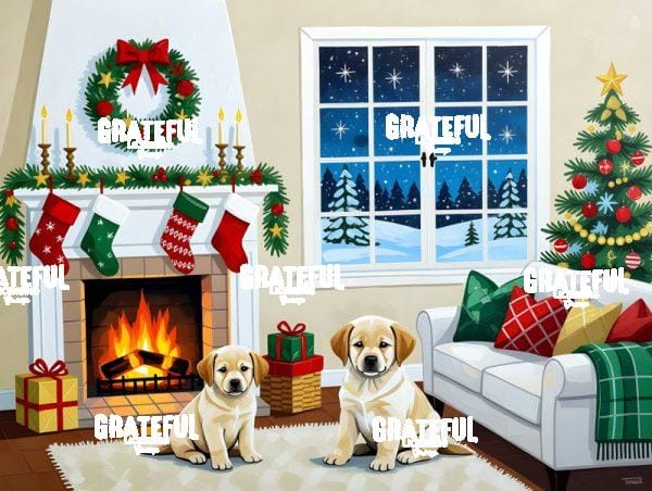 Yellow Labrador Puppies Starry Night View