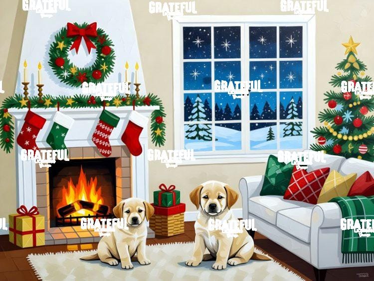 Yellow Labrador Puppies Starry Night View