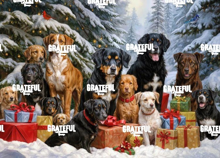 Dogs and Gifts in a Winter Forest