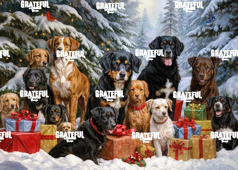 Dogs and Gifts in a Winter Forest