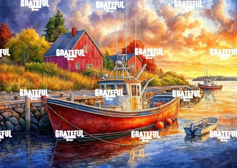 Red Fishing Boat, Coastal Boathouse