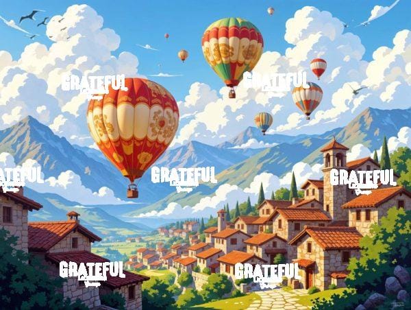 Birds Eye View (village with balloons)