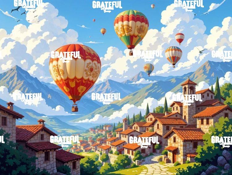 Birds Eye View (village with balloons)