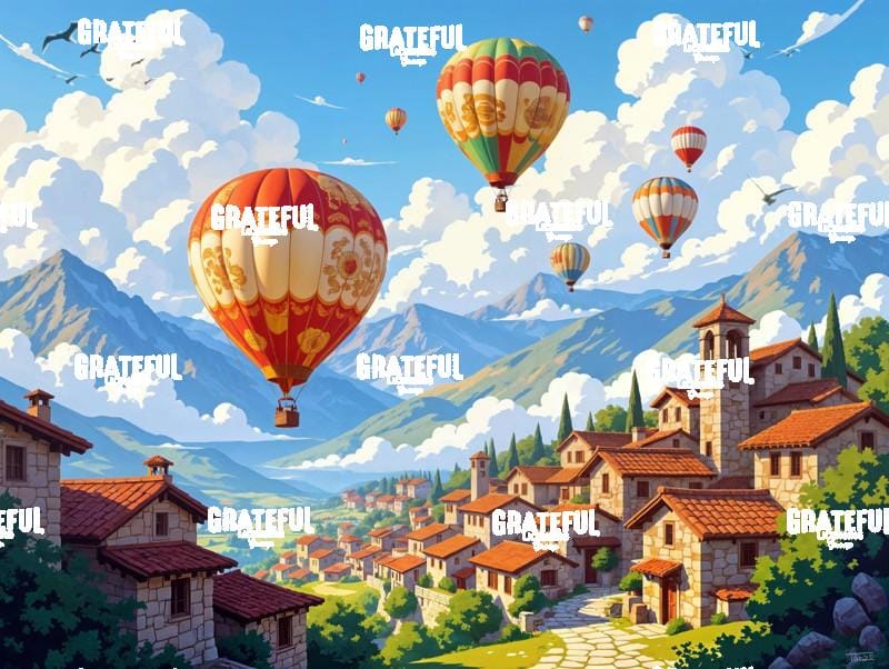 Birds Eye View (village with balloons)