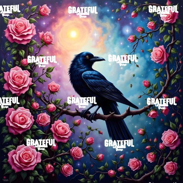 Crow With Pink Roses