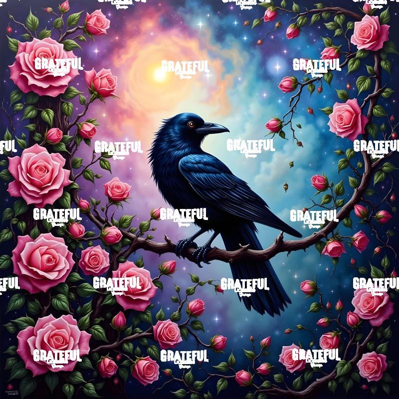 Crow With Pink Roses