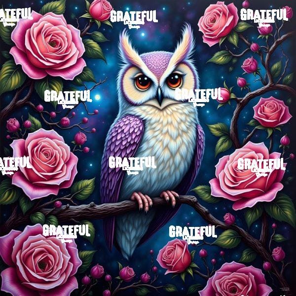 Purple Owl with Pink Roses