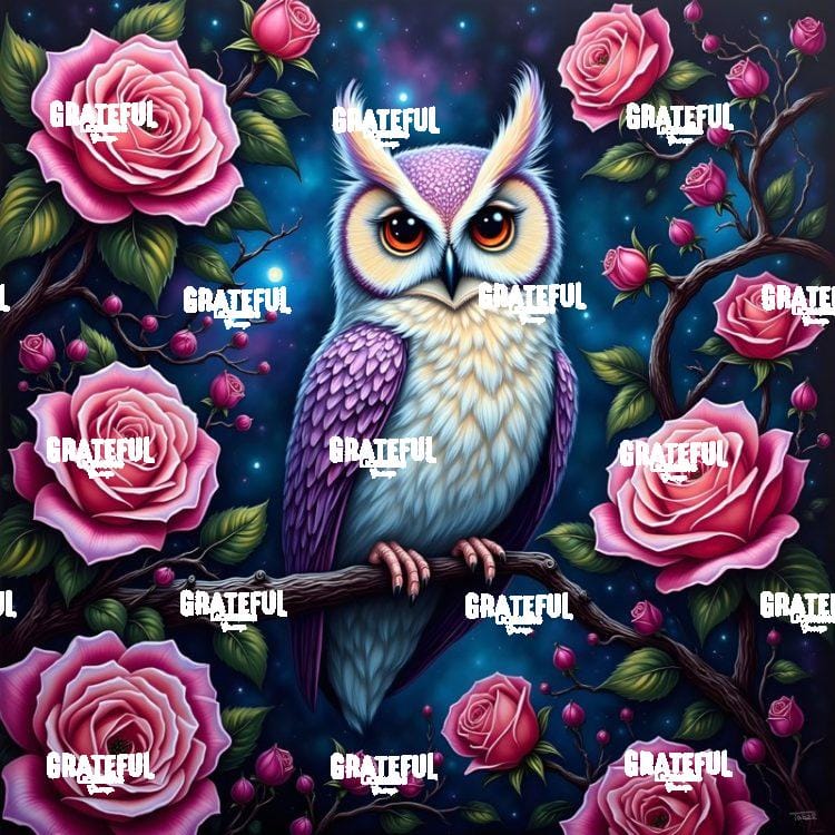 Purple Owl with Pink Roses