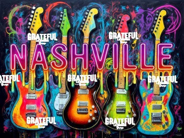 Rainbow Drip Nashville Sign with Guitars
