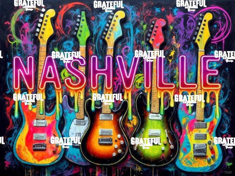 Rainbow Drip Nashville Sign with Guitars
