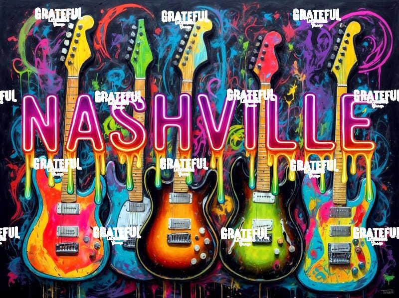 Rainbow Drip Nashville Sign with Guitars