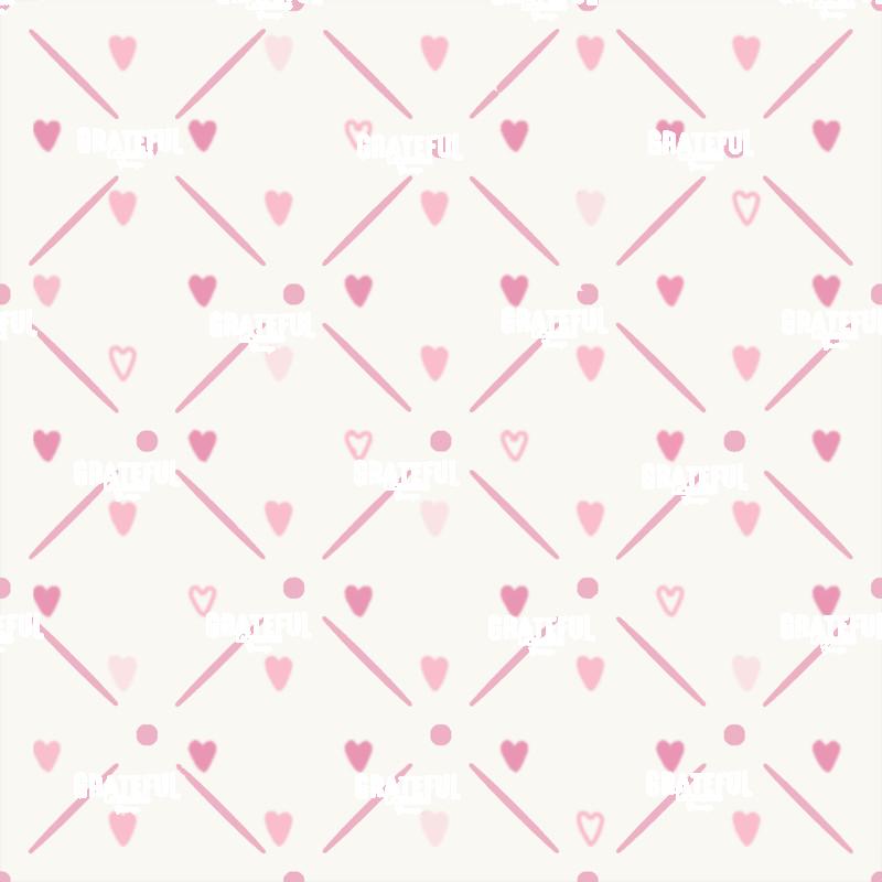 Petaled Lattice 4-Background White with Pink Hearts and Grid Tile