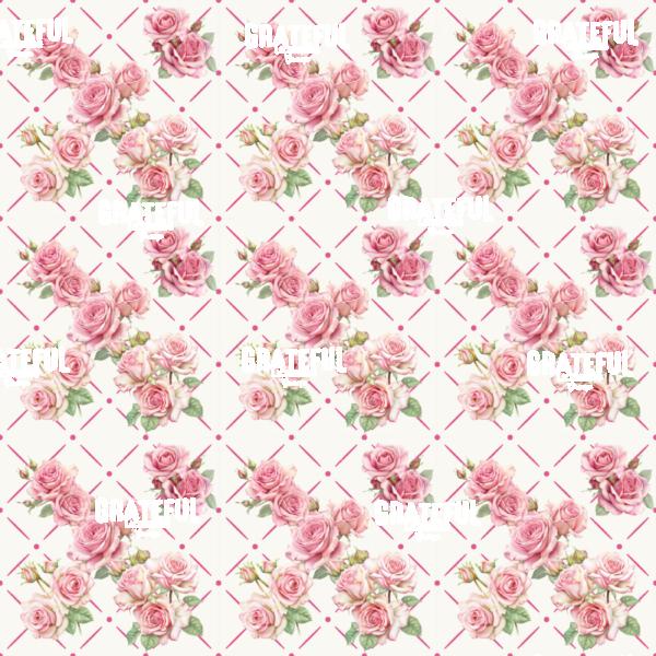 Petaled Lattice 9-Pink Roses on White with Medium Pink Grid