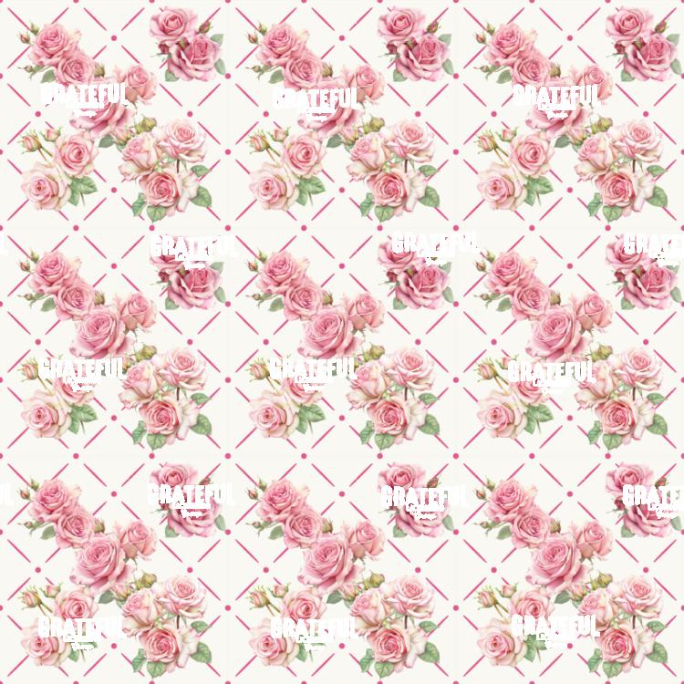 Petaled Lattice 9-Pink Roses on White with Medium Pink Grid