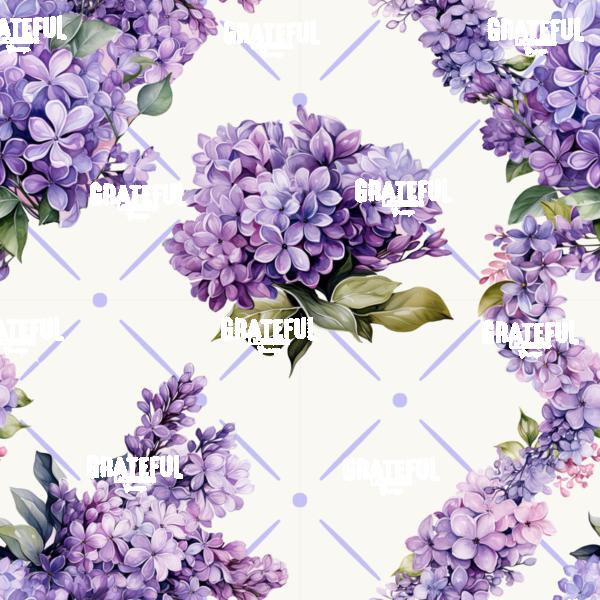 Petaled Lattice 30-Lilac Hydrangea on White with Lilac Grid Tile
