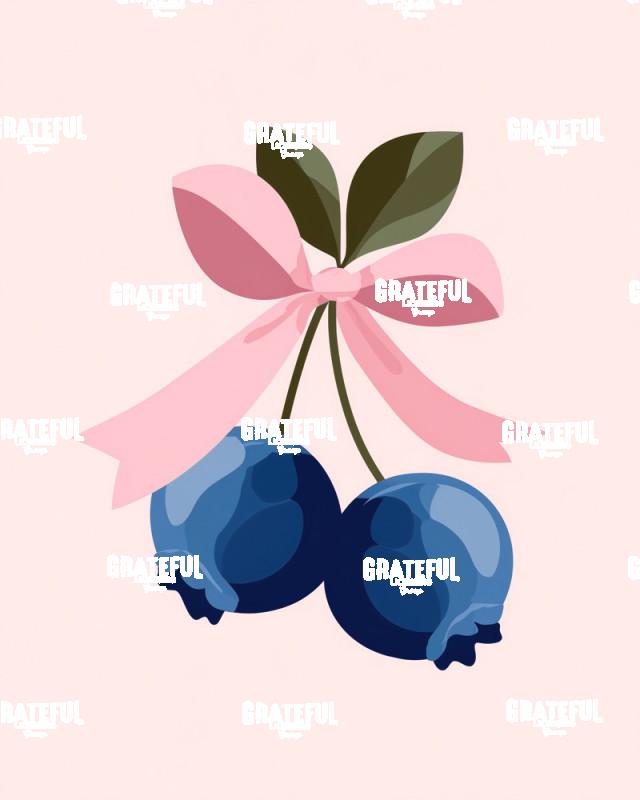 Blueberries tied with a Pink Ribbon, Flat