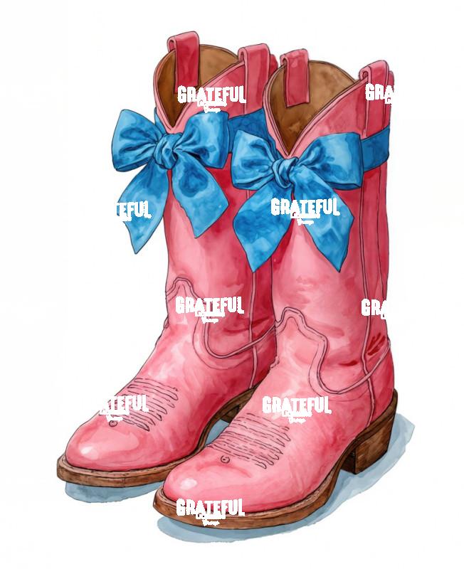 Pink Cowboy Boots wrapped in a Blue Bow
