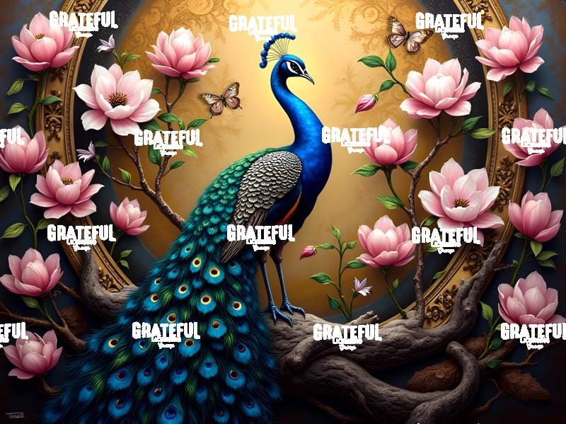 Peacock with Butterflies