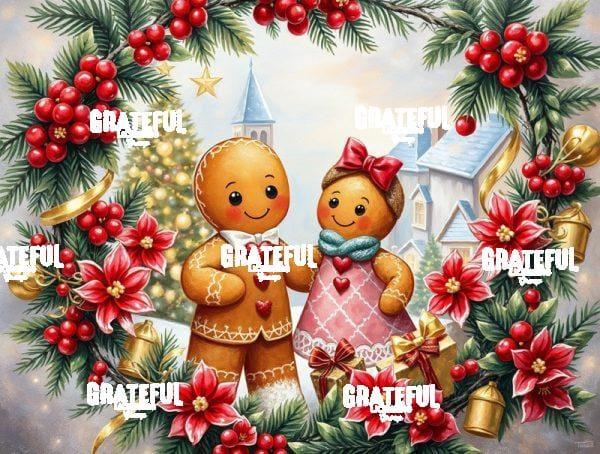 Gingerbread Couple With Wreath