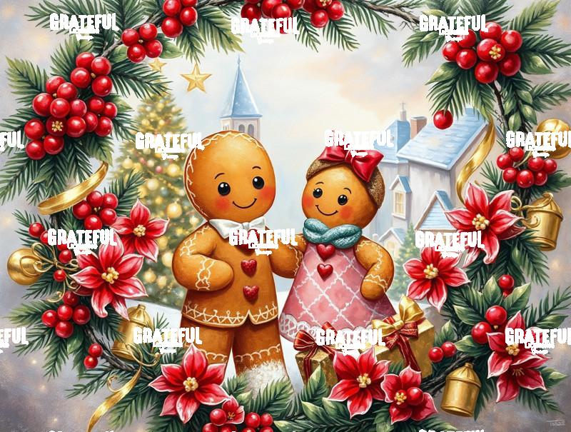 Gingerbread Couple With Wreath