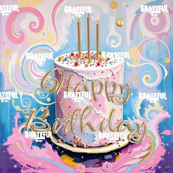 Pastel Swirls Birthday Cake With Text