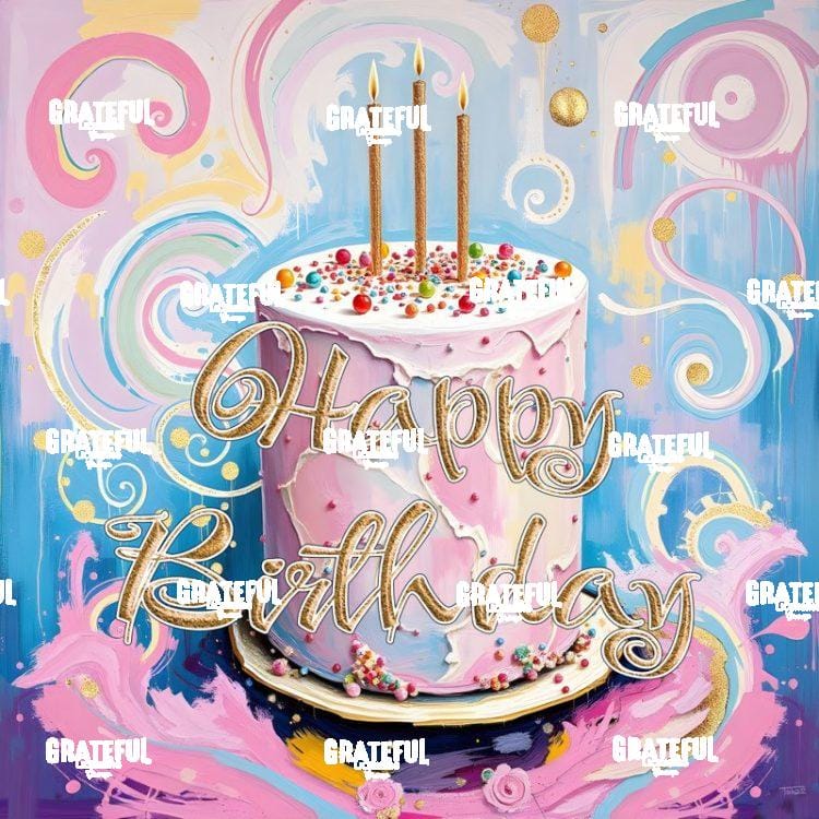 Pastel Swirls Birthday Cake With Text