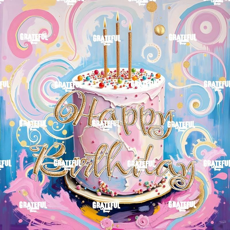 Pastel Swirls Birthday Cake With Text