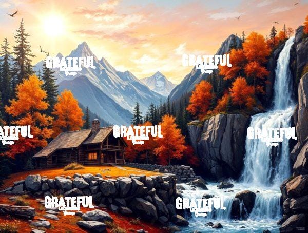 Autumn Afternoon Cabin with Waterfall