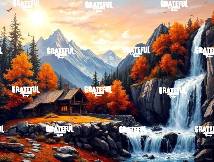 Autumn Afternoon Cabin with Waterfall
