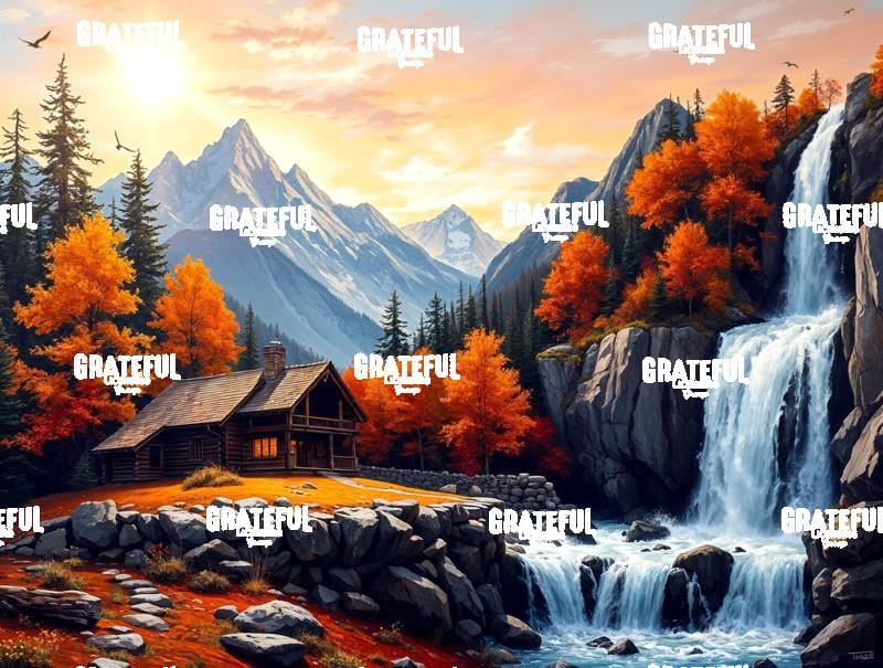 Autumn Afternoon Cabin with Waterfall