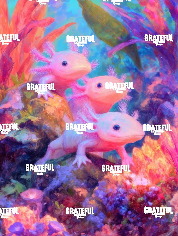 Axolotls in a Coral Reef Paradise