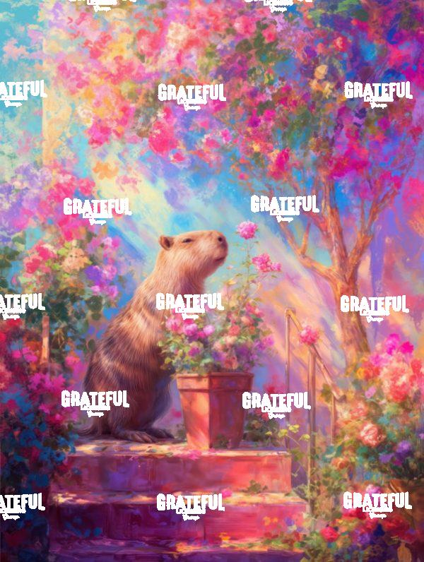 Capybara Smelling some Flowers