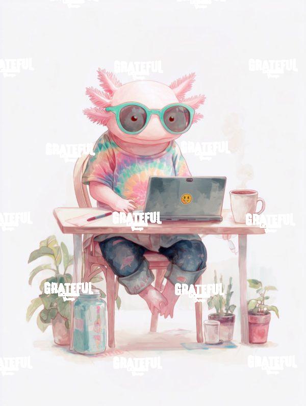Hippy Axolotl at their Desk
