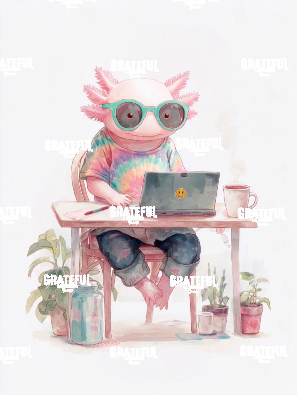Hippy Axolotl at their Desk