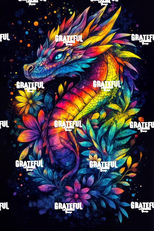 Dragon and Neon Flowers