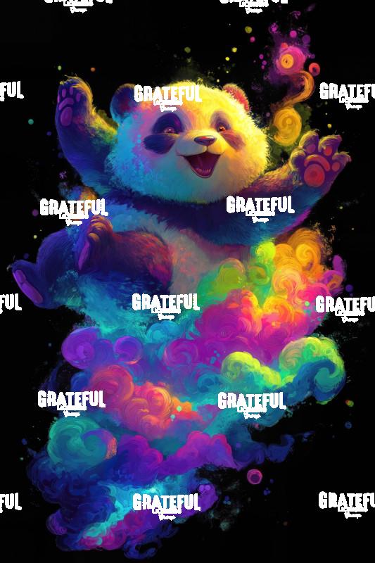 Cute Panda on Rainbow Clouds
