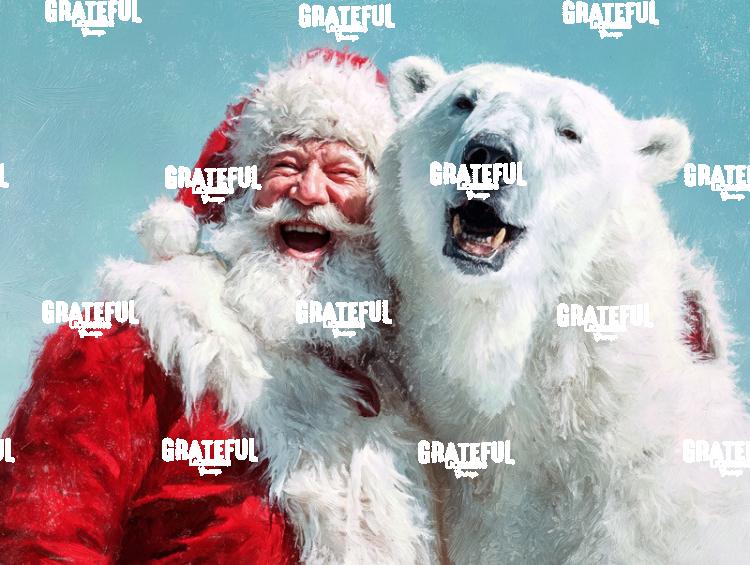 Santa laughing with a Polar Bear