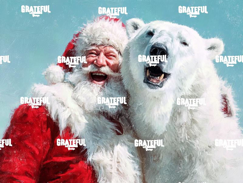 Santa laughing with a Polar Bear