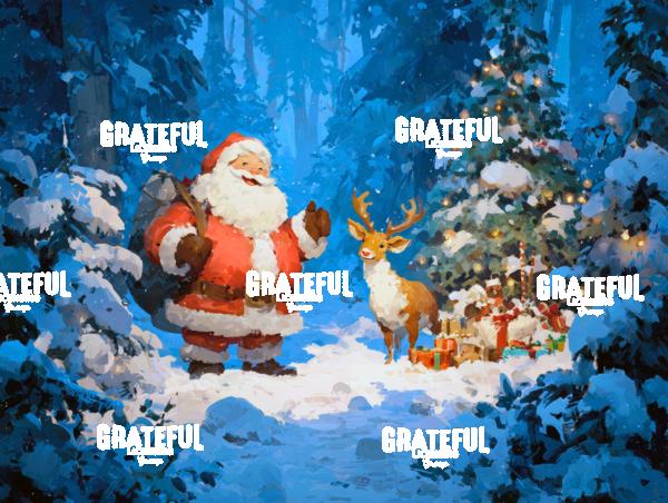 Santa with a Reindeer and Christmas Tree