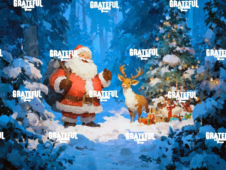 Santa with a Reindeer and Christmas Tree