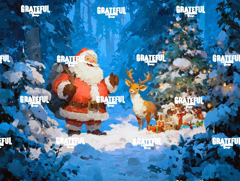 Santa with a Reindeer and Christmas Tree