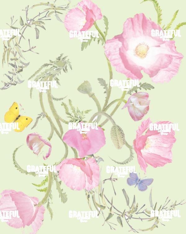 Poppies on Green Repeat Design